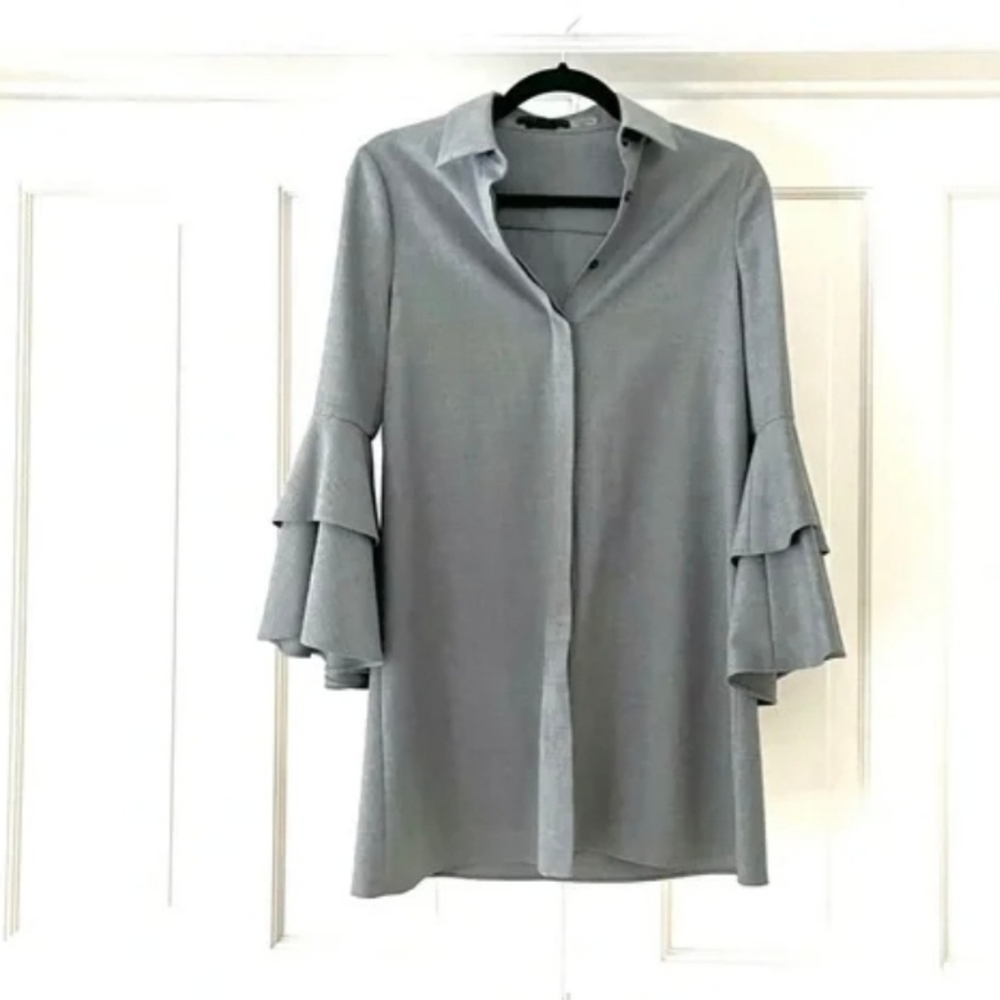 Alice+Olivia Women Shirt Dress Ruffle Sleeve Button Down Pointed Collar Classic